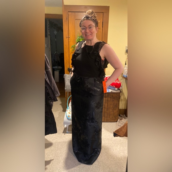 Brand New,RARE,Monique Lhuillier Black Floral Formal Long Dress,Size 12 - Picture 2 of 7